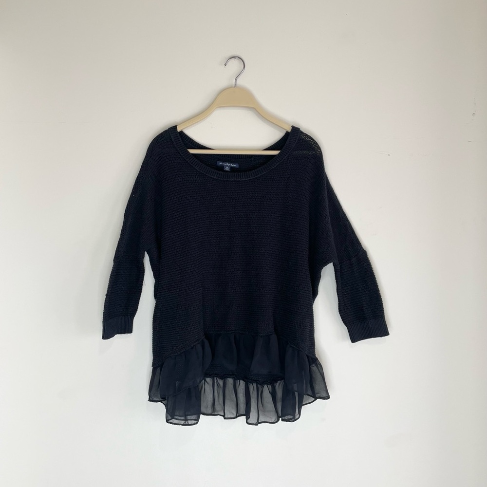 American Eagle Outfitters Sweater Women’s Black Knit ruffle oversized goth S